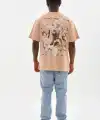 Erkek Baskılı T-Shirt Kısa Kol Bisiklet Yaka Rahat Kalıp Tişört - Bej