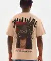 Erkek Baskılı T-Shirt Kısa Kol Bisiklet Yaka Rahat Kalıp Tişört  - Bej