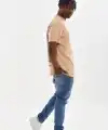 Erkek Baskılı T-Shirt Kısa Kol Bisiklet Yaka Rahat Kalıp Tişört  - Bej