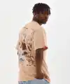 Erkek Baskılı T-Shirt Kısa Kol Bisiklet Yaka Rahat Kalıp Tişört - Bej