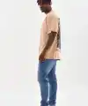Erkek Baskılı T-Shirt Kısa Kol Bisiklet Yaka Rahat Kalıp Tişört  - Bej