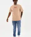 Erkek Baskılı T-Shirt Kısa Kol Bisiklet Yaka Rahat Kalıp Tişört  - Bej