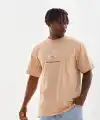 Erkek Baskılı T-Shirt Kısa Kol Bisiklet Yaka Rahat Kalıp Tişört - Bej