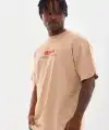Erkek Baskılı T-Shirt Kısa Kol Bisiklet Yaka Rahat Kalıp Tişört  - Bej