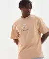 Erkek Baskılı T-Shirt Kısa Kol Bisiklet Yaka Rahat Kalıp Tişört - Bej