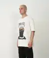 Erkek Baskılı T-Shirt Kısa Kol Bisiklet Yaka Rahat Kalıp Tişört - Beyaz