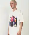 Erkek Baskılı T-Shirt Kısa Kol Bisiklet Yaka Rahat Kalıp Tişört - Beyaz