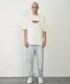 Erkek Baskılı T-Shirt Kısa Kol Bisiklet Yaka Rahat Kalıp Tişört  - Beyaz