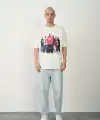 Erkek Baskılı T-Shirt Kısa Kol Bisiklet Yaka Rahat Kalıp Tişört - Beyaz
