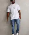 Erkek Baskılı T-Shirt Kısa Kol Bisiklet Yaka Rahat Kalıp Tişört - Beyaz