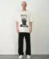 Erkek Baskılı T-Shirt Kısa Kol Bisiklet Yaka Rahat Kalıp Tişört - Beyaz