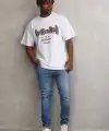 Erkek Baskılı T-Shirt Kısa Kol Bisiklet Yaka Rahat Kalıp Tişört - Beyaz
