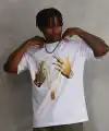 Erkek Baskılı T-Shirt Kısa Kol Bisiklet Yaka Rahat Kalıp Tişört - Beyaz