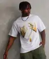 Erkek Baskılı T-Shirt Kısa Kol Bisiklet Yaka Rahat Kalıp Tişört - Beyaz