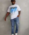 Erkek Baskılı T-Shirt Kısa Kol Bisiklet Yaka Rahat Kalıp Tişört - Beyaz