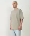 Erkek Baskılı T-Shirt Kısa Kol Bisiklet Yaka Rahat Kalıp Tişört  - Boyalı Gri