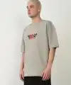 Erkek Baskılı T-Shirt Kısa Kol Bisiklet Yaka Rahat Kalıp Tişört  - Boyalı Gri