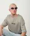 Erkek Baskılı T-Shirt Kısa Kol Bisiklet Yaka Rahat Kalıp Tişört - Boyalı Gri