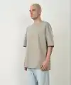 Erkek Baskılı T-Shirt Kısa Kol Bisiklet Yaka Rahat Kalıp Tişört  - Boyalı Gri