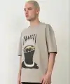 Erkek Baskılı T-Shirt Kısa Kol Bisiklet Yaka Rahat Kalıp Tişört - Boyalı Gri