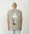 Erkek Baskılı T-Shirt Kısa Kol Bisiklet Yaka Rahat Kalıp Tişört - Boyalı Gri