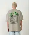 Erkek Baskılı T-Shirt Kısa Kol Bisiklet Yaka Rahat Kalıp Tişört  - Boyalı Gri