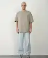 Erkek Baskılı T-Shirt Kısa Kol Bisiklet Yaka Rahat Kalıp Tişört  - Boyalı Gri