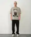 Erkek Baskılı T-Shirt Kısa Kol Bisiklet Yaka Rahat Kalıp Tişört - Boyalı Gri