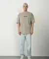 Erkek Baskılı T-Shirt Kısa Kol Bisiklet Yaka Rahat Kalıp Tişört - Boyalı Gri