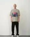 Erkek Baskılı T-Shirt Kısa Kol Bisiklet Yaka Rahat Kalıp Tişört - Boyalı Gri