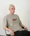 Erkek Baskılı T-Shirt Kısa Kol Bisiklet Yaka Rahat Kalıp Tişört  - Boyalı Gri
