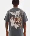 Erkek Baskılı T-Shirt Kısa Kol Bisiklet Yaka Rahat Kalıp Tişört  - Füme