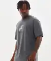 Erkek Baskılı T-Shirt Kısa Kol Bisiklet Yaka Rahat Kalıp Tişört  - Füme
