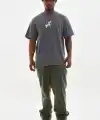 Erkek Baskılı T-Shirt Kısa Kol Bisiklet Yaka Rahat Kalıp Tişört  - Füme
