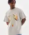 Erkek Baskılı T-Shirt Kısa Kol Bisiklet Yaka Rahat Kalıp Tişört - Gri