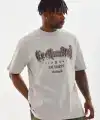 Erkek Baskılı T-Shirt Kısa Kol Bisiklet Yaka Rahat Kalıp Tişört - Gri