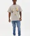 Erkek Baskılı T-Shirt Kısa Kol Bisiklet Yaka Rahat Kalıp Tişört - Gri