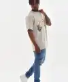 Erkek Baskılı T-Shirt Kısa Kol Bisiklet Yaka Rahat Kalıp Tişört - Gri