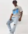 Erkek Baskılı T-Shirt Kısa Kol Bisiklet Yaka Rahat Kalıp Tişört - Gri