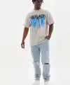 Erkek Baskılı T-Shirt Kısa Kol Bisiklet Yaka Rahat Kalıp Tişört - Gri