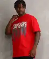 Erkek Baskılı T-Shirt Kısa Kol Bisiklet Yaka Rahat Kalıp Tişört - Kırmızı