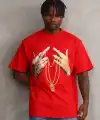 Erkek Baskılı T-Shirt Kısa Kol Bisiklet Yaka Rahat Kalıp Tişört - Kırmızı