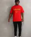 Erkek Baskılı T-Shirt Kısa Kol Bisiklet Yaka Rahat Kalıp Tişört - Kırmızı
