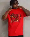 Erkek Baskılı T-Shirt Kısa Kol Bisiklet Yaka Rahat Kalıp Tişört - Kırmızı