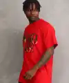 Erkek Baskılı T-Shirt Kısa Kol Bisiklet Yaka Rahat Kalıp Tişört - Kırmızı