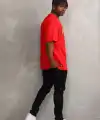 Erkek Baskılı T-Shirt Kısa Kol Bisiklet Yaka Rahat Kalıp Tişört - Kırmızı