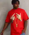 Erkek Baskılı T-Shirt Kısa Kol Bisiklet Yaka Rahat Kalıp Tişört - Kırmızı