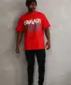 Erkek Baskılı T-Shirt Kısa Kol Bisiklet Yaka Rahat Kalıp Tişört - Kırmızı