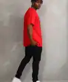 Erkek Baskılı T-Shirt Kısa Kol Bisiklet Yaka Rahat Kalıp Tişört - Kırmızı