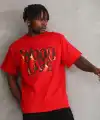 Erkek Baskılı T-Shirt Kısa Kol Bisiklet Yaka Rahat Kalıp Tişört - Kırmızı